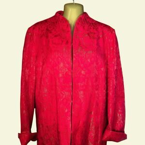 Chico’s Mandarin Collar Red and Gold Brocade Blazer Chico Size 2 = Large Size 12
